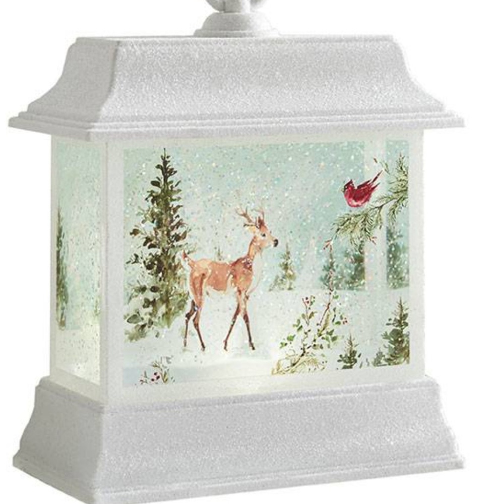 Light up Glittering large White Holiday Lantern Reindeer Christmas Xmas Scene